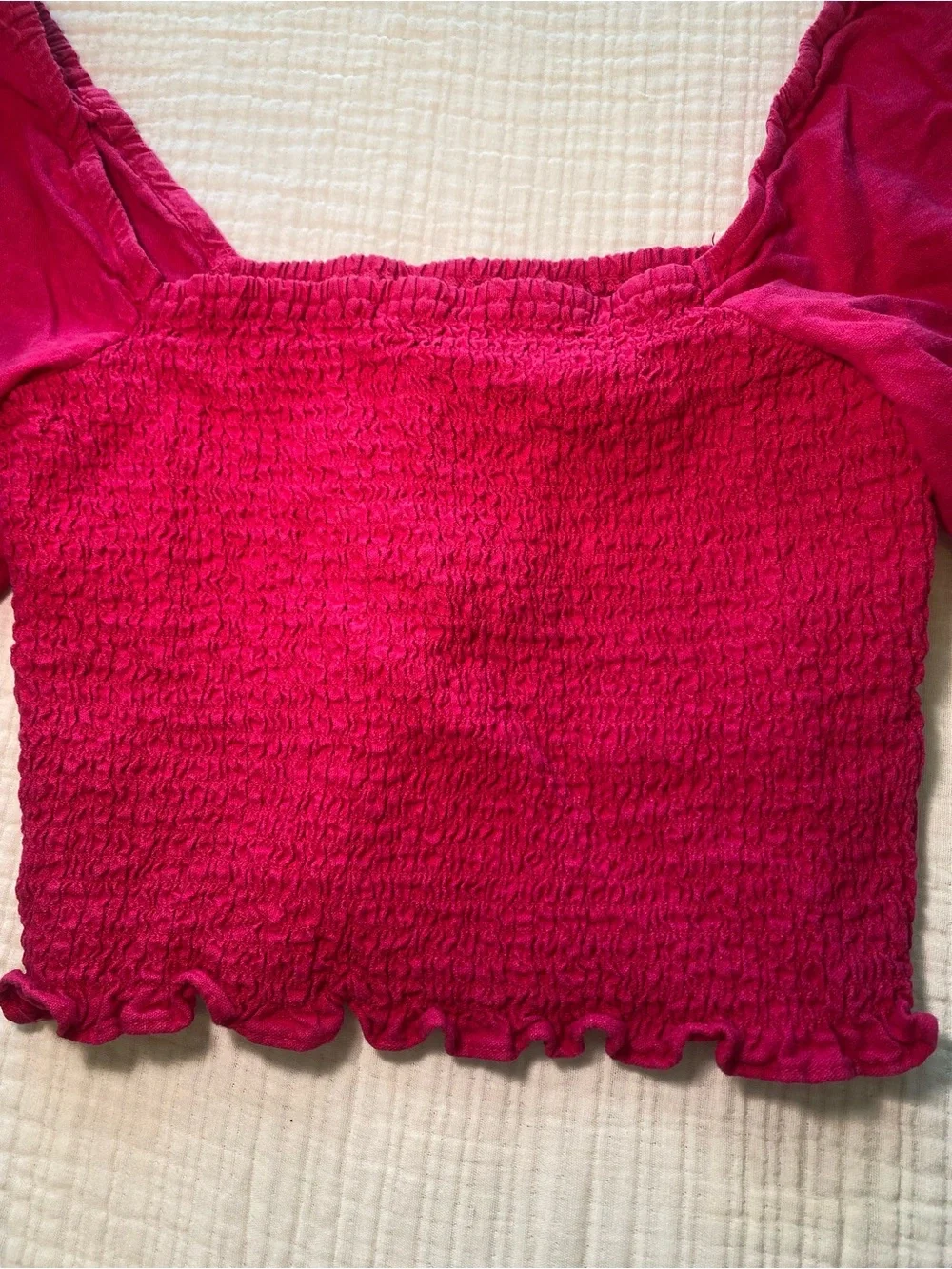 Universal Thread Pink Smocked Puff Sleeve Crop Top Size M